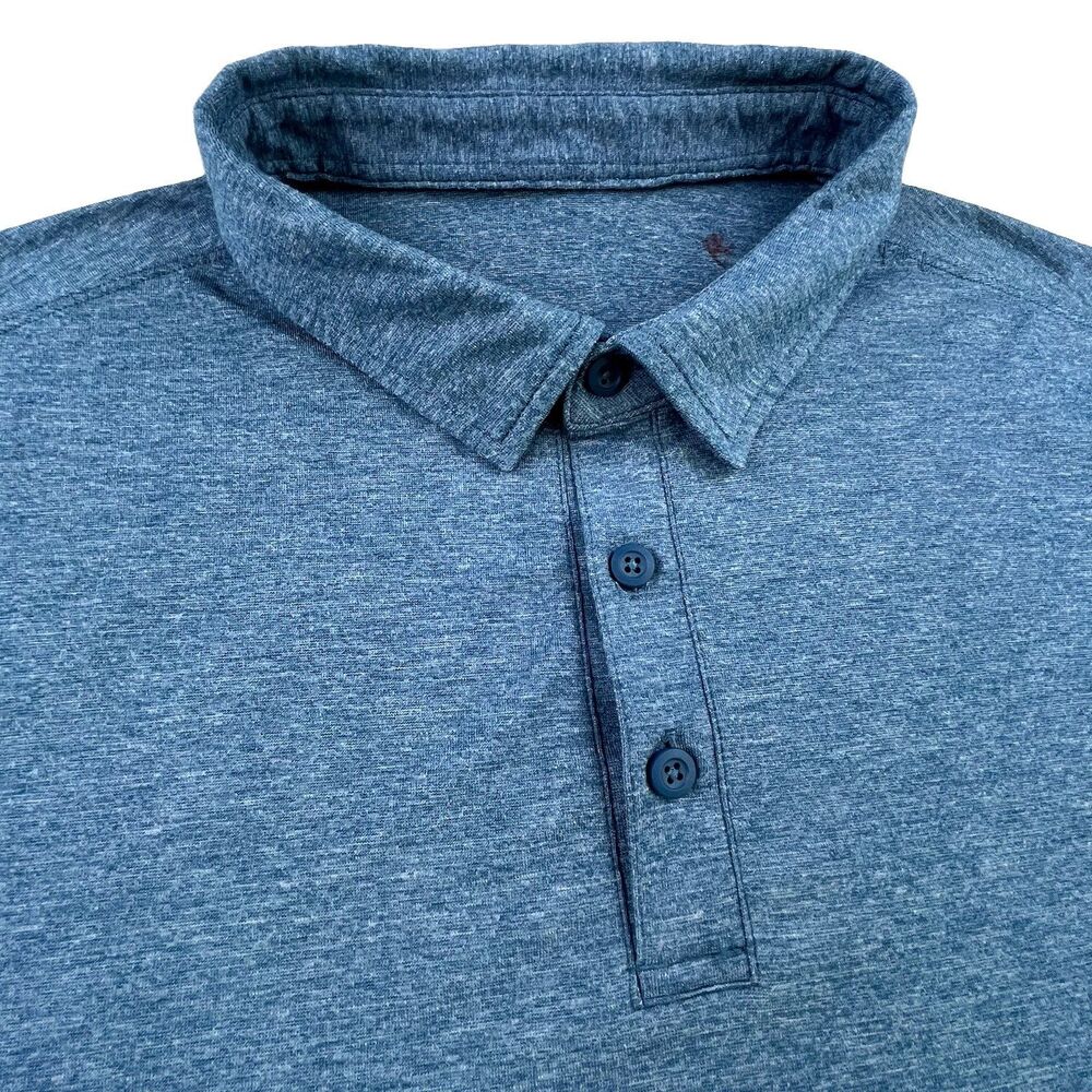 Lululemon Evolution Polo Shirt Mens L Blue Performance Short Sleeve Stretch